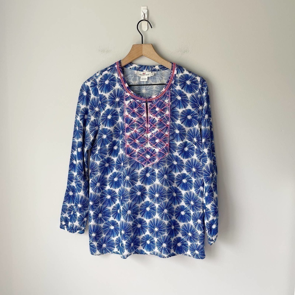 Vineyard Vines Women's Blue Pattern Embroidery Tunic Size XS